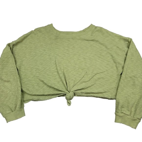 Free People FP Beach Womens XS Green Tie‎ Front Oversize Crop Sweatshirt - Picture 1 of 9